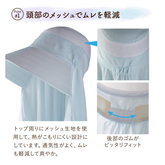 頭部のメッシュでムレを軽減