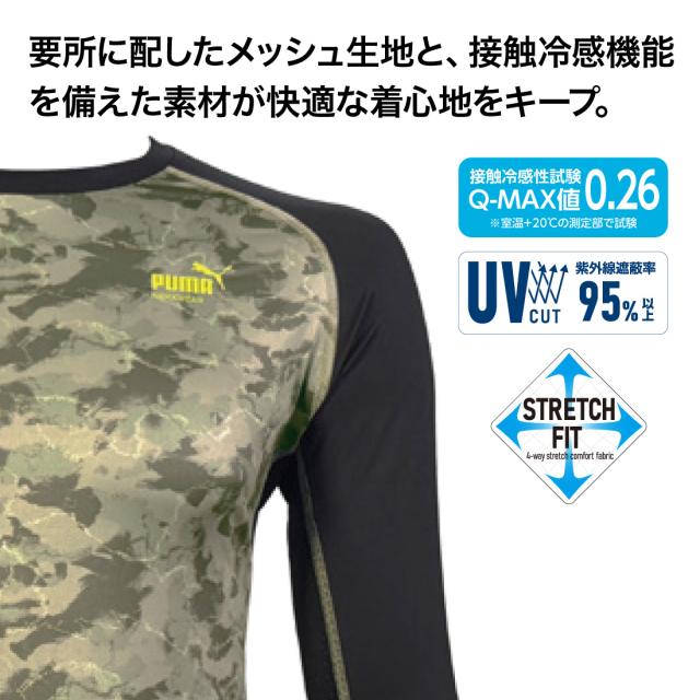 要所に配したメッシュ素材と接触冷感機能