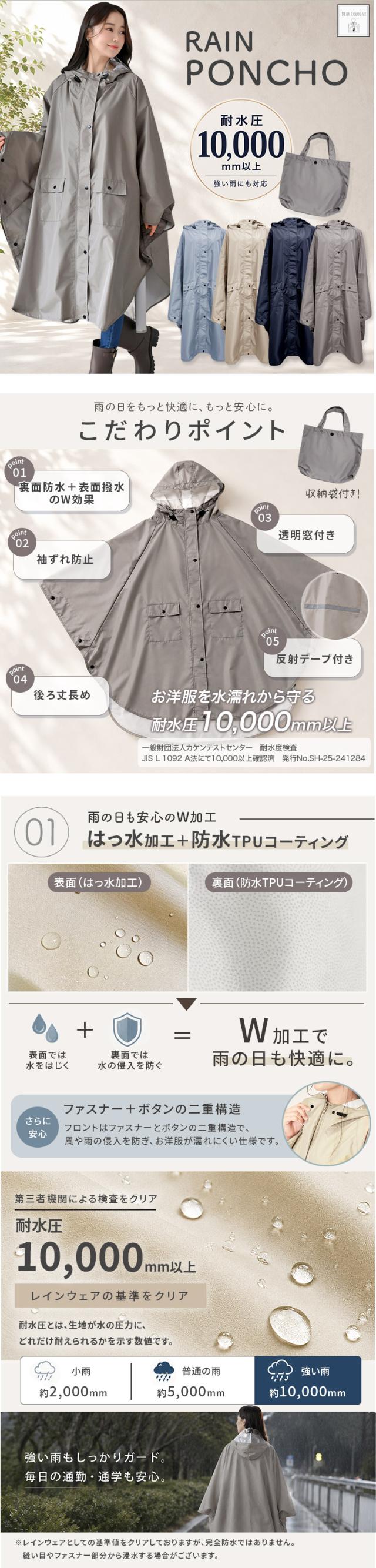 レインコート レディース ロング ミドル 自転車 リュック対応