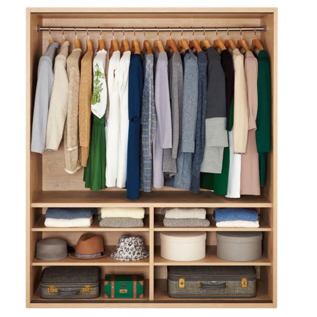 天然木調 引き戸クローゼットハンガー オシャレな北欧風デザイン】天然木調 引き戸クローゼットハンガー 幅