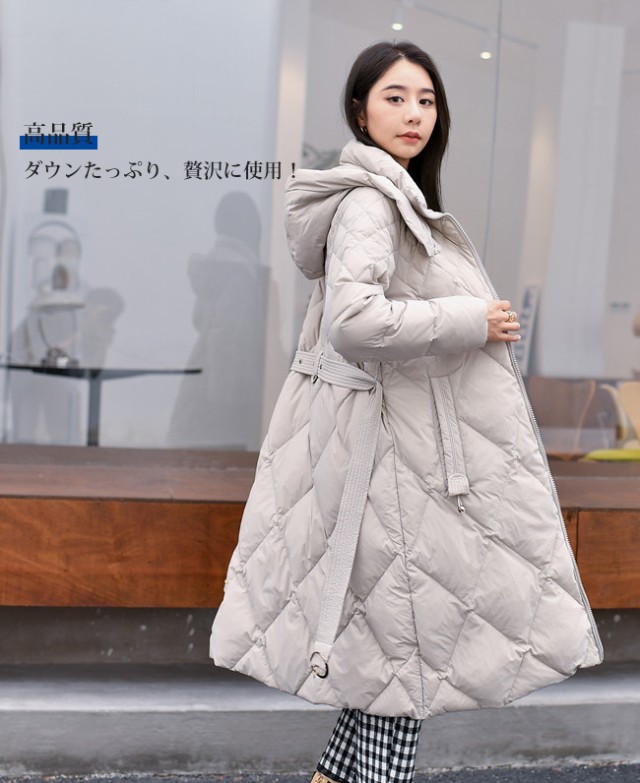 ダウンコート レディース ロング ダウンジャケット フレア袖　大人フェミニン フード スタンドカラー aライン 着痩せ 大きいサイズあり春 ダウンコート レディース ロング ダウンジャケット フレア袖 大人