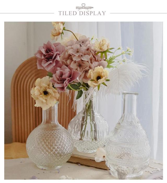 アンティーク風 花瓶 彫刻 フラワーベース クリア 花瓶 ガラス