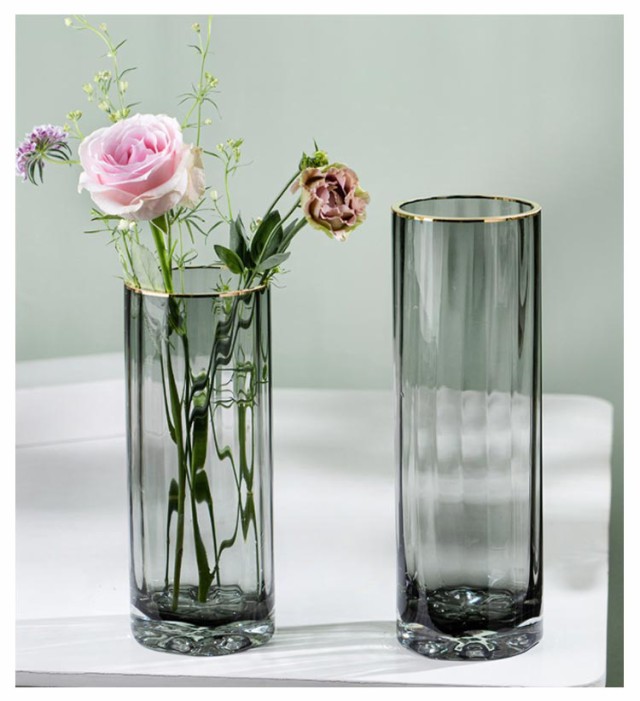 金縁 フラワーベース 花瓶 ガラス製 花瓶 おしゃれ ゴールドライン 