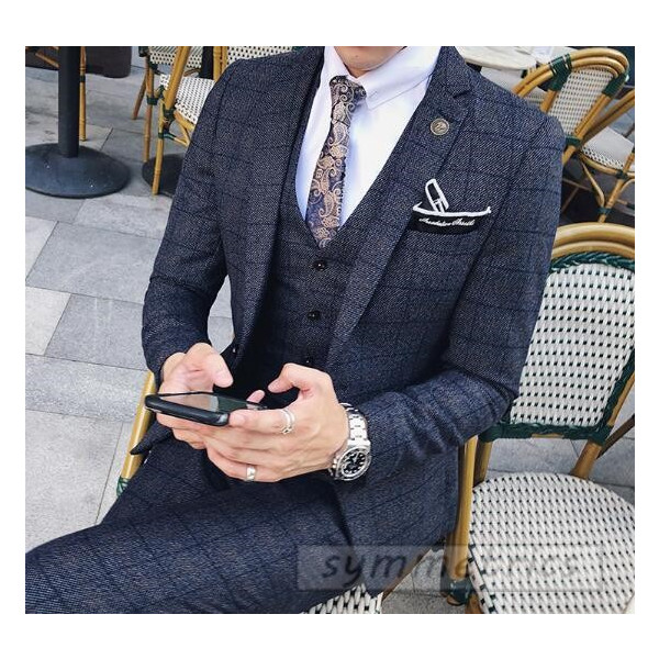 チェック柄スタイリッシュスーツ3ピーススリムスーツ スリーピース