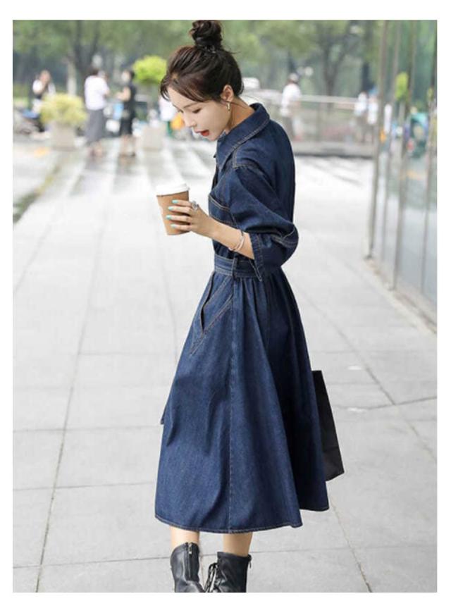 完売♡極美品♡アナイ ロングシャツワンピース ベルト 袖フレア デニムブルー ワンピース デニムワンピース シャツワンピース Aライン フレア