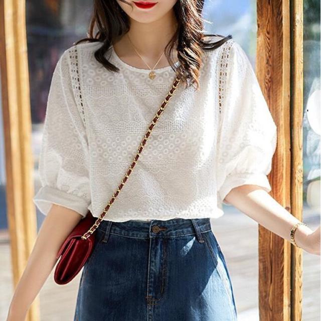 美品♪サラマリカ 刺繍ブラウス ゆったり　バンドカラー 長袖 白 qt5 sara mallika 【60%OFF】サラマリカ Sara Mallika コットン