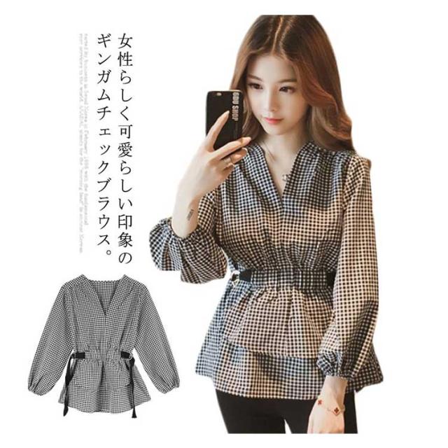 ギンガムチェックシャツ ギンガムチェックブラウス ギンガムシャツ チェック柄シャツ 長袖シャツ 長袖ブラウス シャツブラウス リボンタイブラウス レデ トップス ギンガムチェック シャツ ブラウス ギンガム チェック