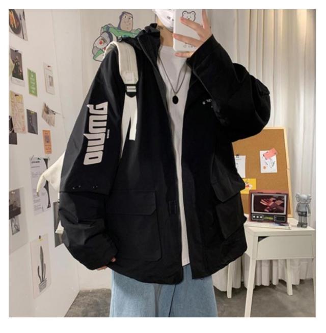 ストリートファッション ジャケット フード ルーズ メンズ 吉業重工】ストリートフードジャケット