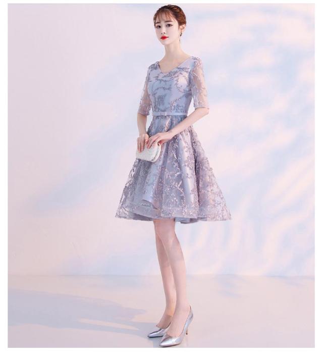 ハイウェストパーティードレス6way 使用ドレス ロングドレス 6色 結婚式 ハイウエスト 五分袖 パーティードレス