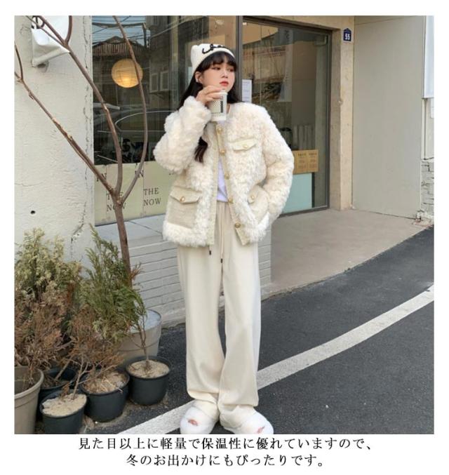 ブルゾン 上着 ファーコート ノーカラー エコファー 防寒