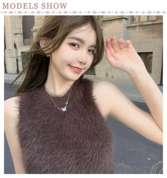 ノースリーブ キャミソール ミンク カットソー モコモコ インナー