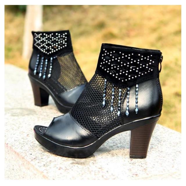 ローヒール パンプス メッシュ サンダル ショートブーツ 夏