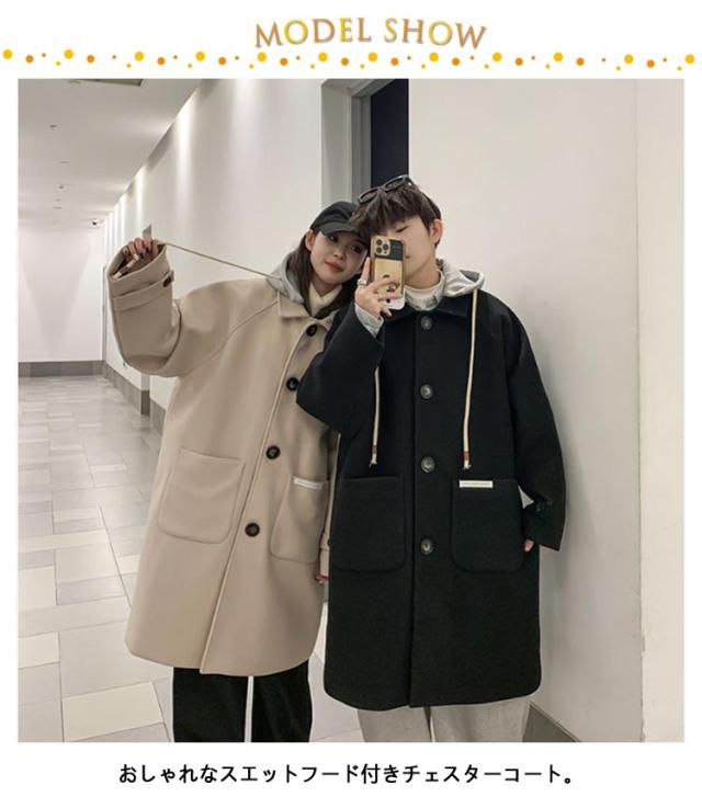 ベージュ フード付き チェスターコート GeeRA コート チェスターコート オーバーサイズフードロング