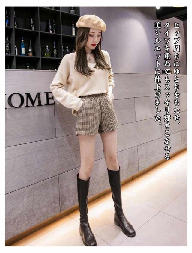 ショートパンツ レディース 秋 冬 秋冬 短パン 千鳥柄 aライン