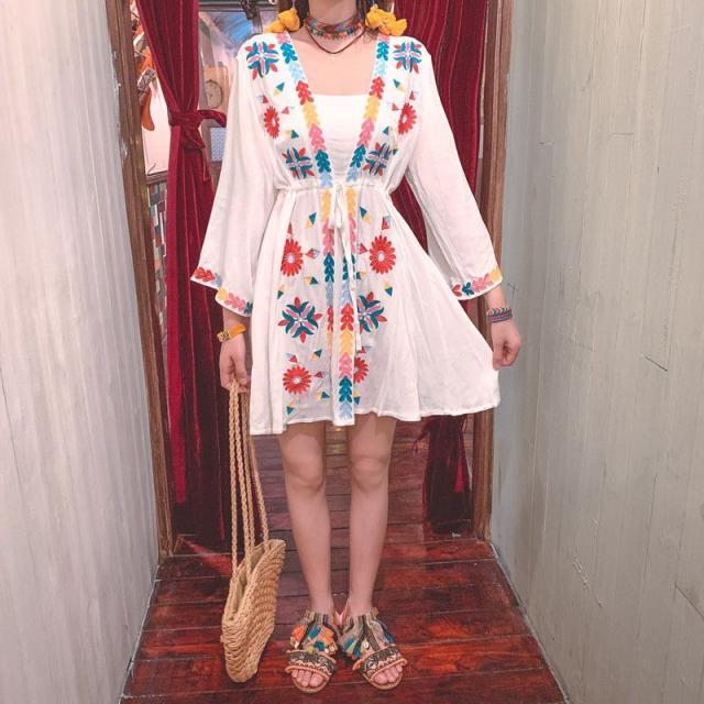 SinceThenキュート 花柄 Aライン スリム ショート ワンピース ワンピース 花柄 8分袖 とろみ Aライン ウエスト紐 ハイウエスト