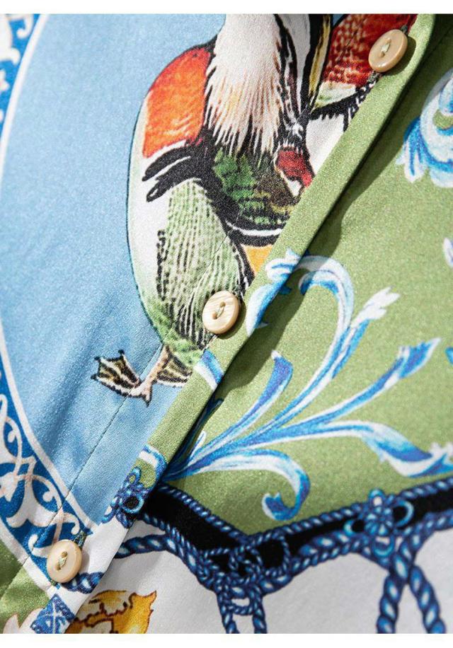 ブラウス トップス 長袖 シャツ スカーフ柄 柄シャツ サテン素材 大人