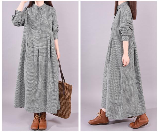 新品未使用✨慈雨　ロングワンピース　チェック柄　40 秋物新作 チェック柄ロングワンピース マキシワンピ プル