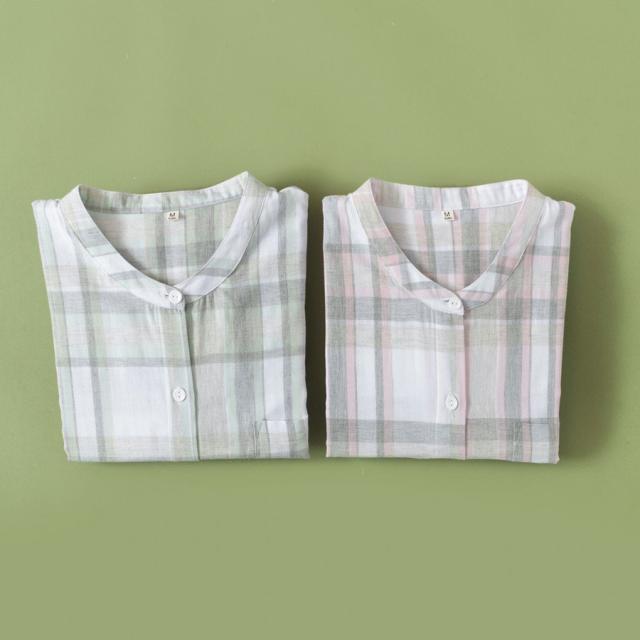 パジャマ ルームウェア ワンピース 婦人 女性 七分袖 チェック柄 前