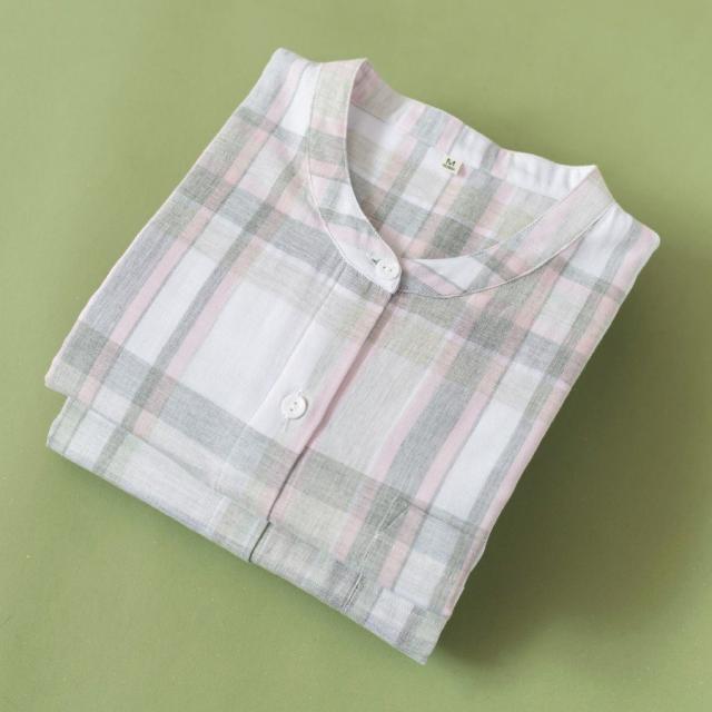 パジャマ ルームウェア ワンピース 婦人 女性 七分袖 チェック柄 前