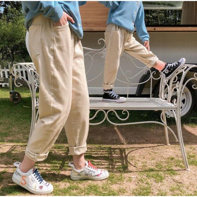 親子ペアルック ロングパンツ 長ズボン レディース お揃い チノパン ボトムス カジュアル シンプル 無地 定番 スタンダード ベーシック かわいい 親子ペアルック ロングパンツ 長ズボン レディース お揃い チノパン