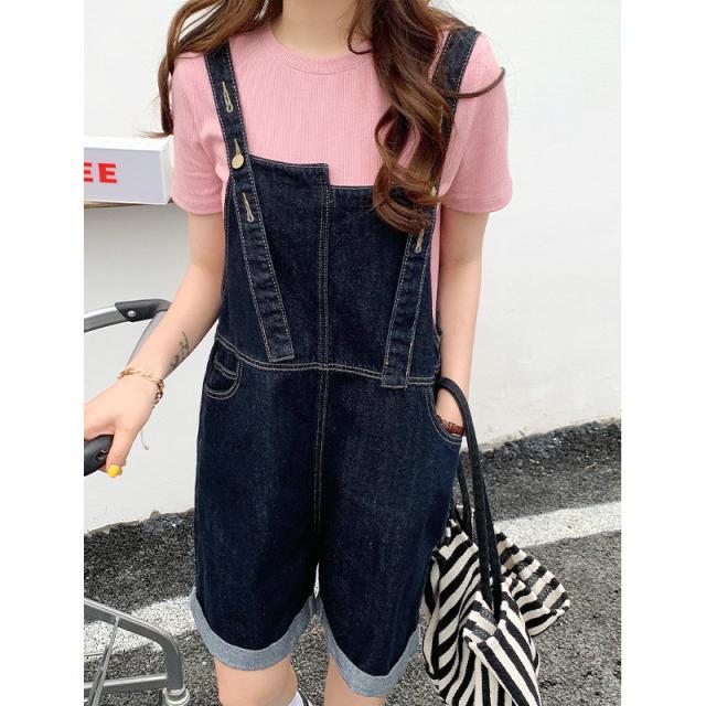 サロペット オーバーオール レディース デニム ロールアップショート