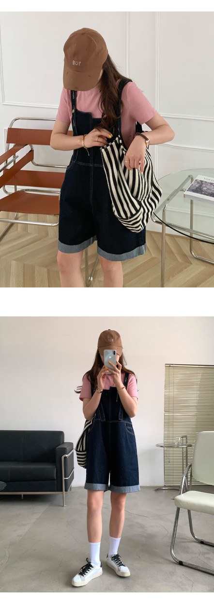 サロペット オーバーオール レディース デニム ロールアップショート