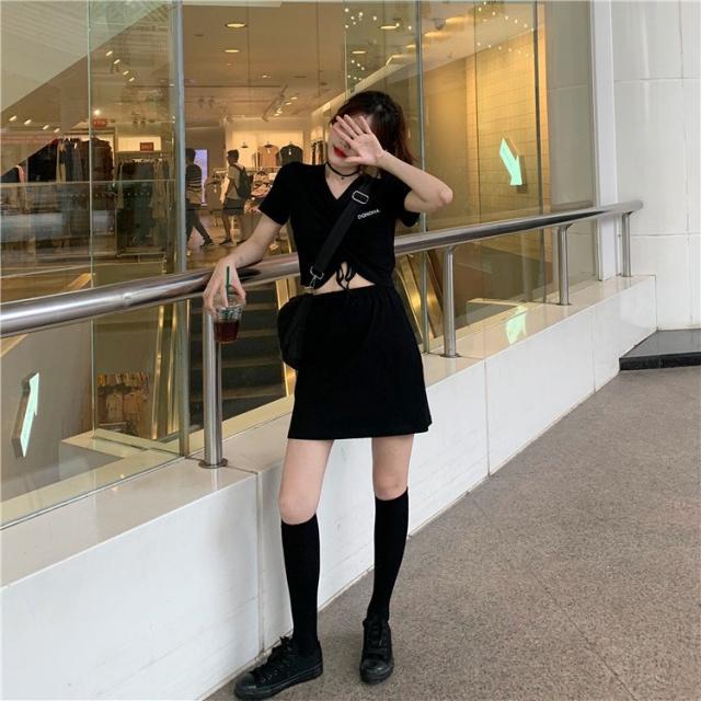 Darich クロップドシャツ＆ミニスカート セット販売 ダーリッチ Darich グラフィックロゴTシャツ （ブラック