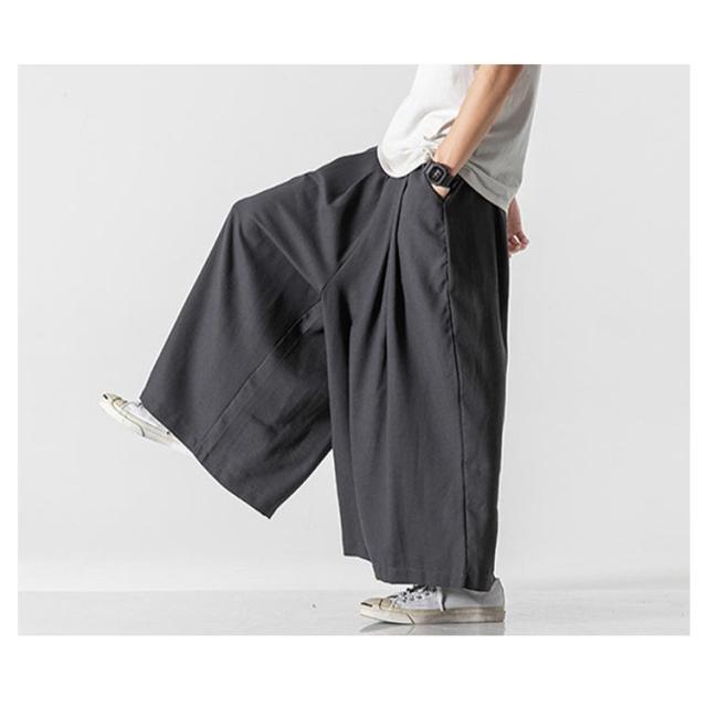 ポケ付き vintage 90s 肉厚 リネン コットン 極太 ワイド 袴パンツ Nilway（ニルウェイ） スラックス センタープレス フェイクポケット