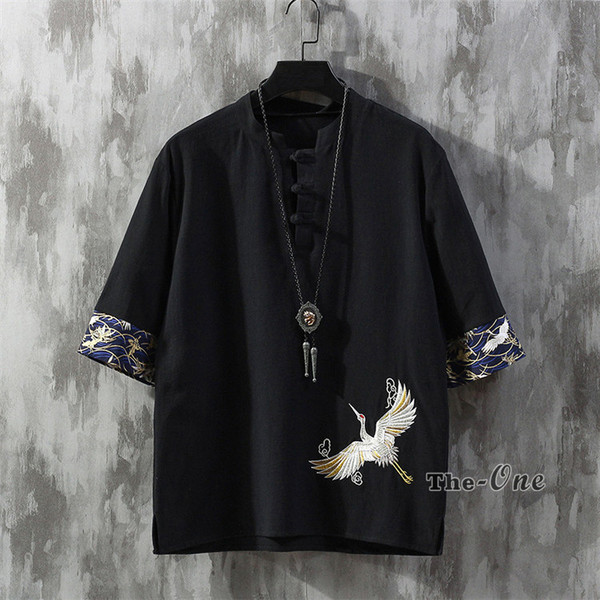 Tシャツ メンズ チャイナ服 中華風 tシャツ 半袖 五分袖 七分袖 大 男性用 無地 メンズ カンフー トップス衣装 中華風 ストール風 ティーシャツ メンズ カジュアル ファッション 中国 メンズ リネン Tシャツ 夏の