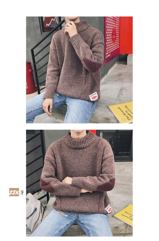 秋冬 エルボーパッチ メンズ モックネック ニットセーター セーター