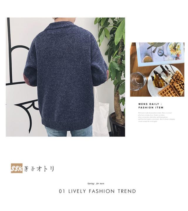 秋冬 エルボーパッチ メンズ モックネック ニットセーター セーター