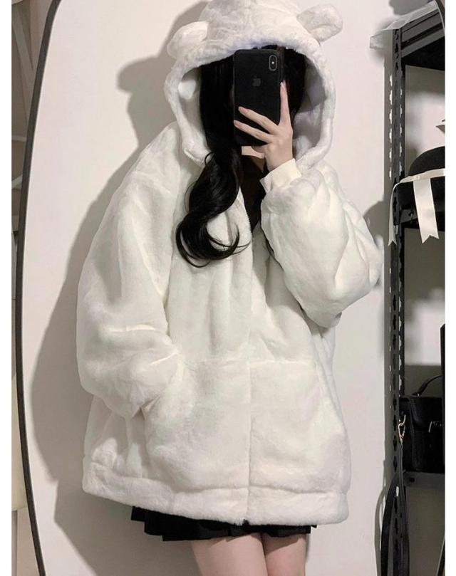 ロング丈 ホワイト ボアジャケット 通学 もこもこ ショート丈