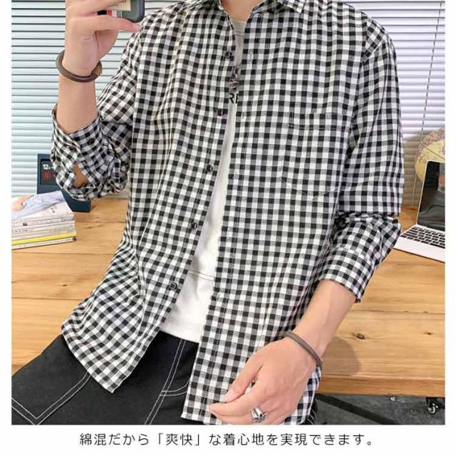 M−5XLサイズ！ギンガムチェックシャツ カジュアルシャツ 7分袖 シャツ