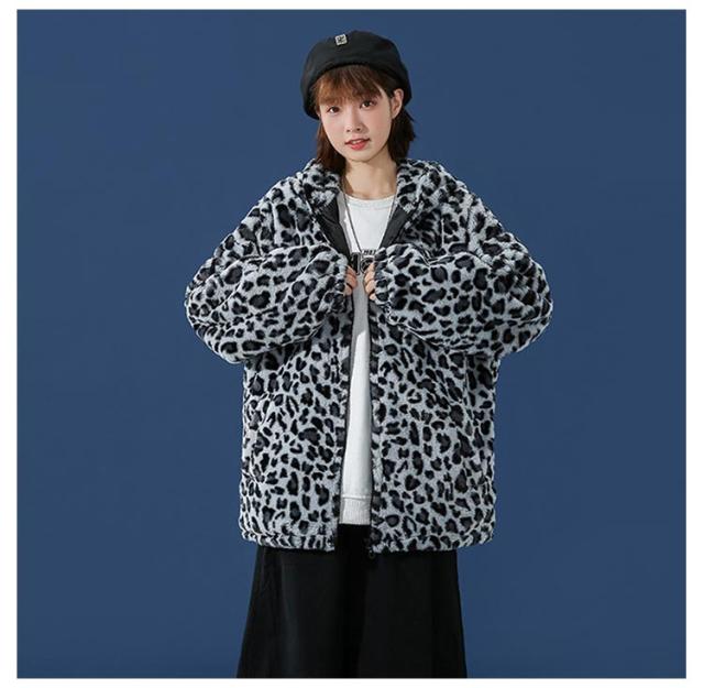 BACKS【大人気商品】豹柄ファーパーカー　豹柄 パーカー レディース メンズ ヒョウ柄 レオパード 大きいサイズ