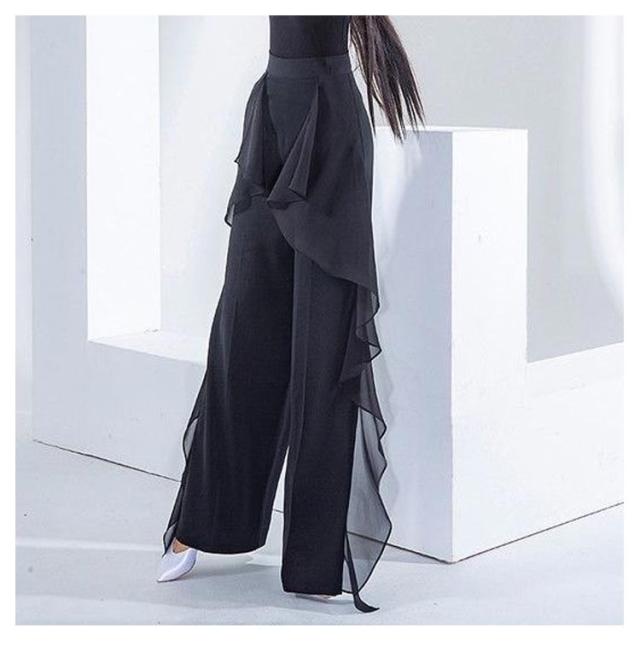 フリルタックウエスト 社交ダンス レッスンウェア ワイドパンツ フリルタックウエスト 社交ダンス レッスンウェア ワイドパンツ