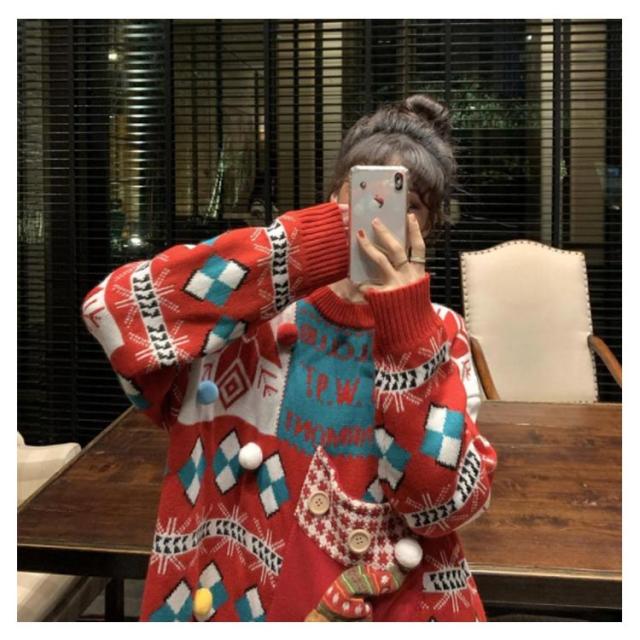 セーター レディース ニット クリスマスセーター 雪だるまのぬいぐるみ