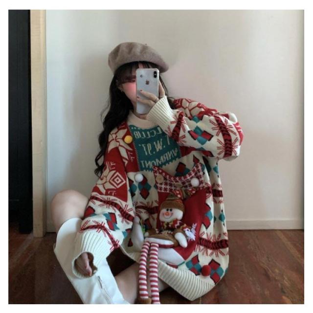 セーター レディース ニット クリスマスセーター 雪だるまのぬいぐるみ付き 長袖 冬 厚手 プルオーバー トップス 大きいサイズ クルーネック ゆったり 可愛い オ Amazon.co.jp: セーター レディース ニット クリスマスセーター