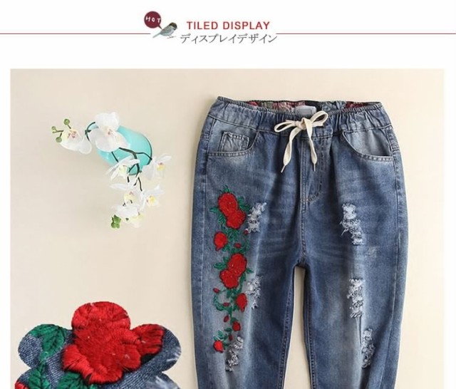 楽天市場】黒菟華 鷹の刺繍デニムジーンズ LIN AL-759021