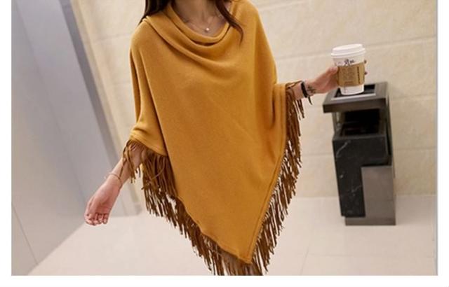 フリンジデザイン ポンチョ トップス ニットポンチョ ニット ニット