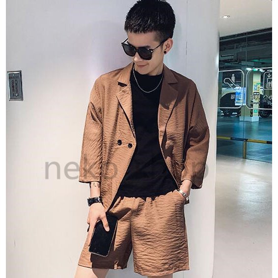 大きいサイズ 七分袖 スーツ風 ジャケット*ショートパンツ