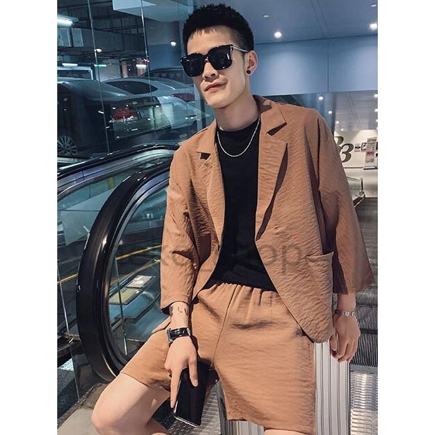 大きいサイズ 七分袖 スーツ風 ジャケット*ショートパンツ