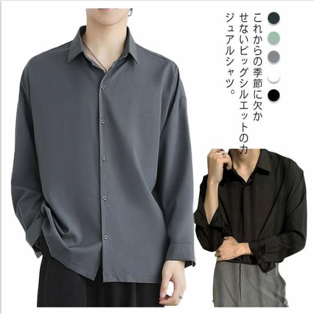 メンズ クール系デザイン 薄手シャツ シフォン 長袖 韓国 g304 210.jpg