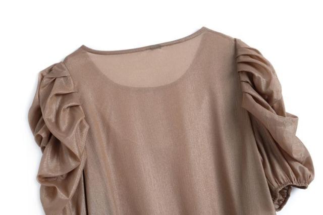 セットアップ ブラウス サロペット パフスリーブ ラウンドネック