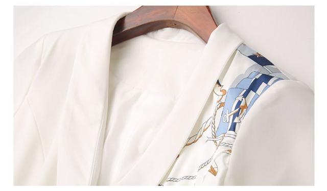 セットアップ ジャケット パンツ スカーフ柄 襟付き 半袖 ボタン