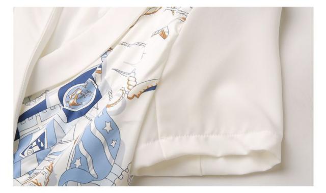 セットアップ ジャケット パンツ スカーフ柄 襟付き 半袖 ボタン