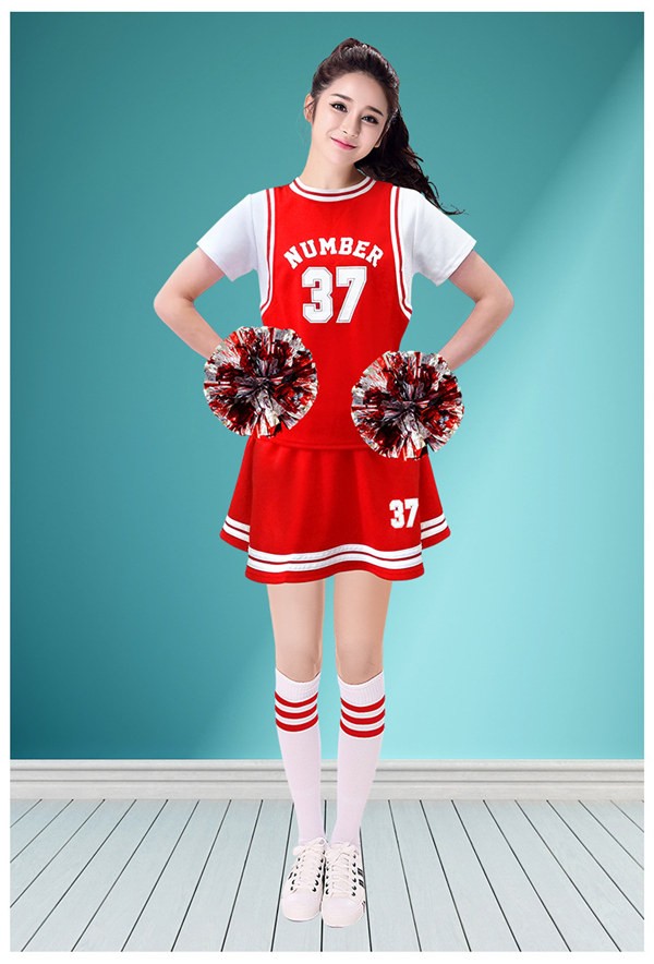 可愛いレッド系チアリーダーユニフォーム 上下2点セット★Lions チアリーディング部 クラブチーム チアガール チアダンス J35 チアガールコスプレ衣装 男女兼用 応援服ダンス衣装 チアリーダー