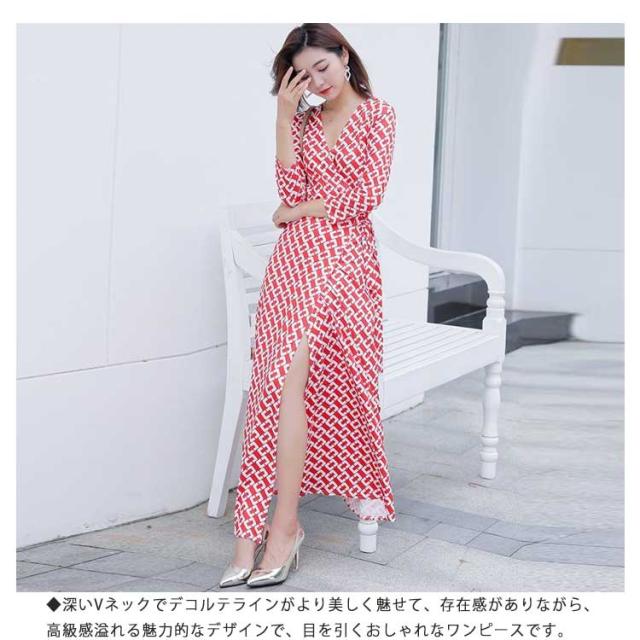 今だけ特別価格! ラップワンピース ラップワンピ ロング ワンピース 花