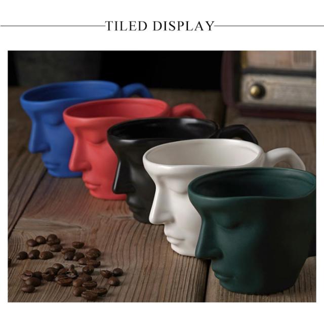 陶器 カップ ソーサー 260ml 耐熱 マグカップ キス 彫刻 人顔 カップ