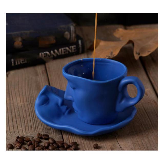 陶器 カップ ソーサー 260ml 耐熱 マグカップ キス 彫刻 人顔 カップ