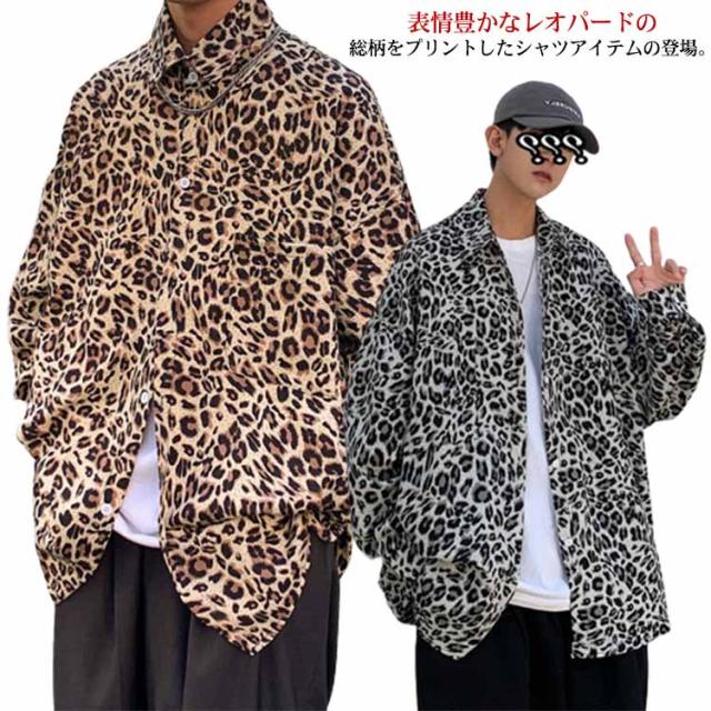 ANDFAMILY カジュアルシャツ L ベージュx茶x黒(豹柄) ANDFAMILY カジュアルシャツ L ベージュx茶x黒(豹柄) 古着中古